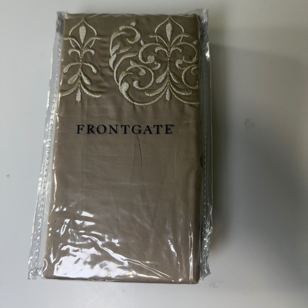 Frontgate Flourish Euro Sham Dune Tan 100% Egyptian Cotton Embroidered 157974